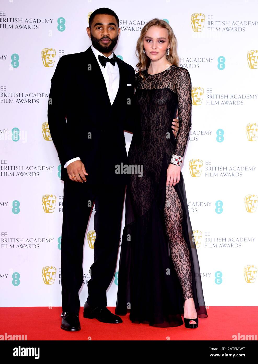 Anthony Welsh and Lily Rose Depp in the press room at the 73rd British Academy Film Awards held