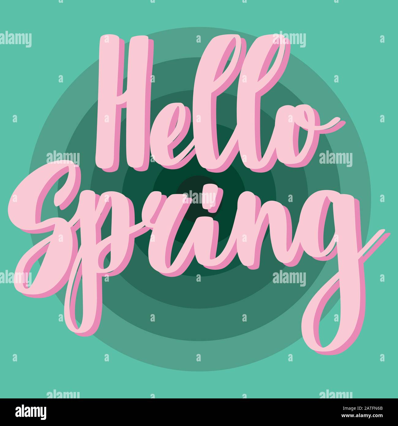 Hello Spring. Hello spring pink text handwritten on green background ...