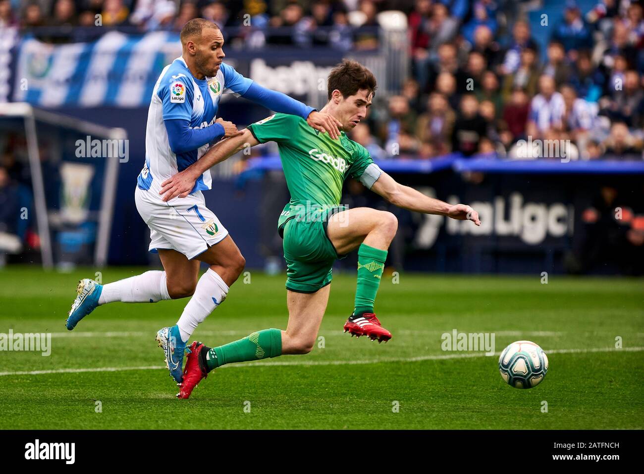Martin Braithwaite Of Cd Leganes And Aritz Elustondo Of Real