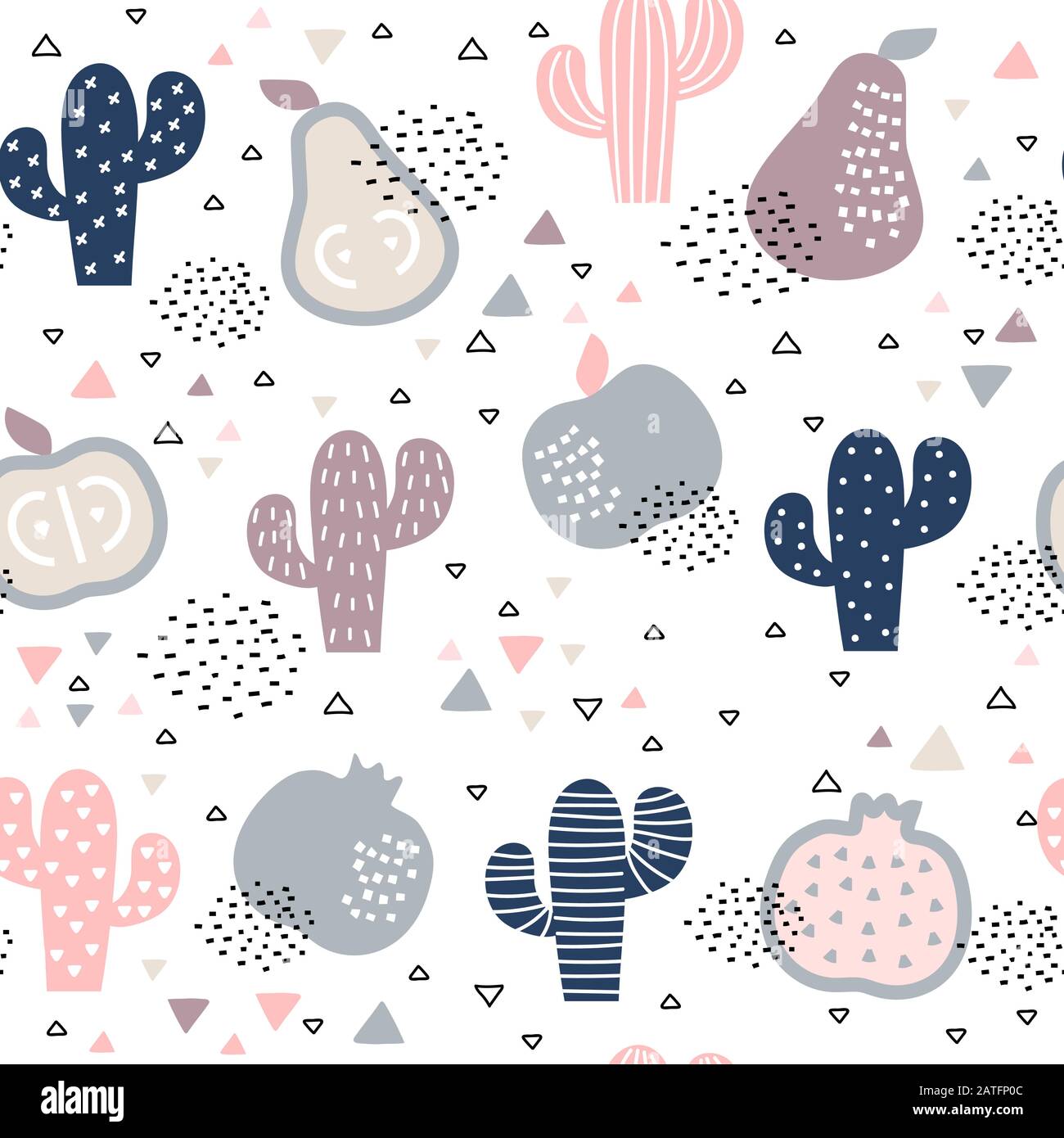Seamless pattern with cacti and fruits on white background Stock Vector ...