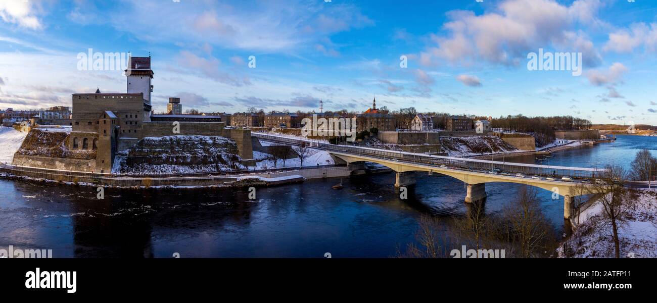 View of the border river Narva Stock Photo