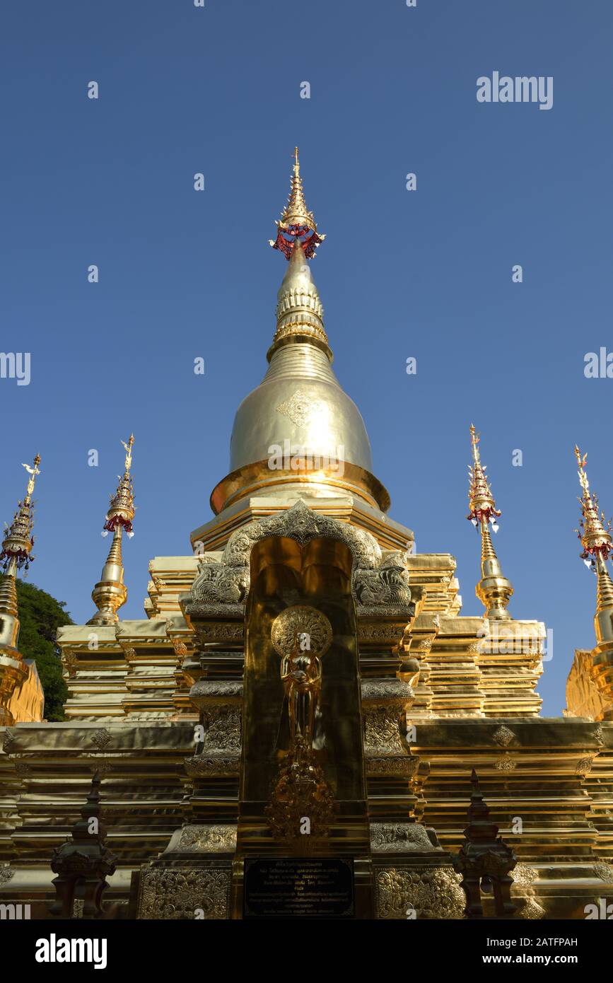 Golden chedi at Wat Chai Mongkhon, Chiang Mai, Thailand Stock Photo