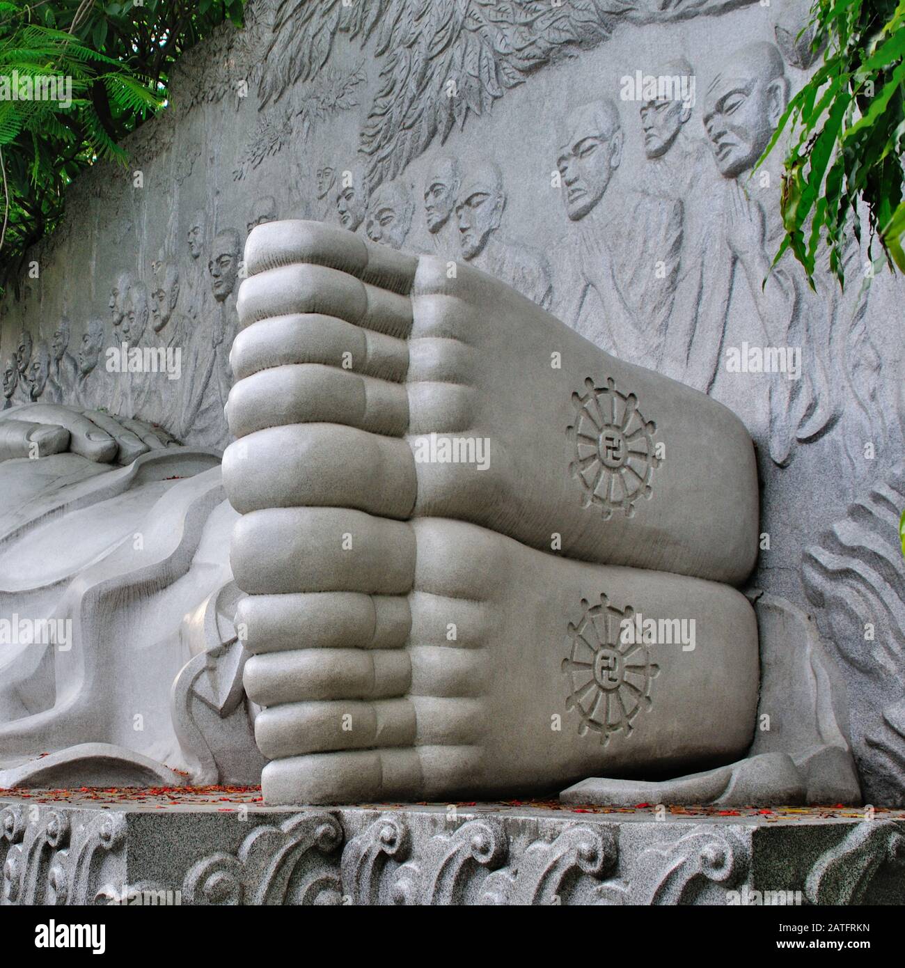 Heels of the statue of the lying Buddha at the Long Son complex, Nha Trang, Vietnam Stock Photo