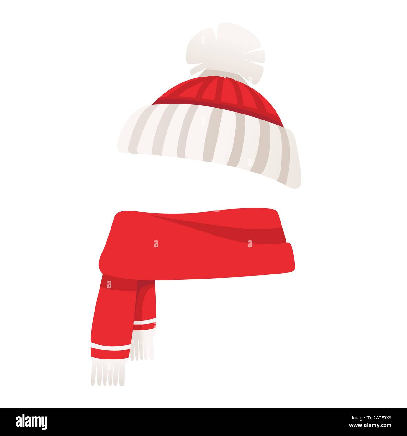 Winter warm set scarf and hat flat vector illustration on white background Stock Vector