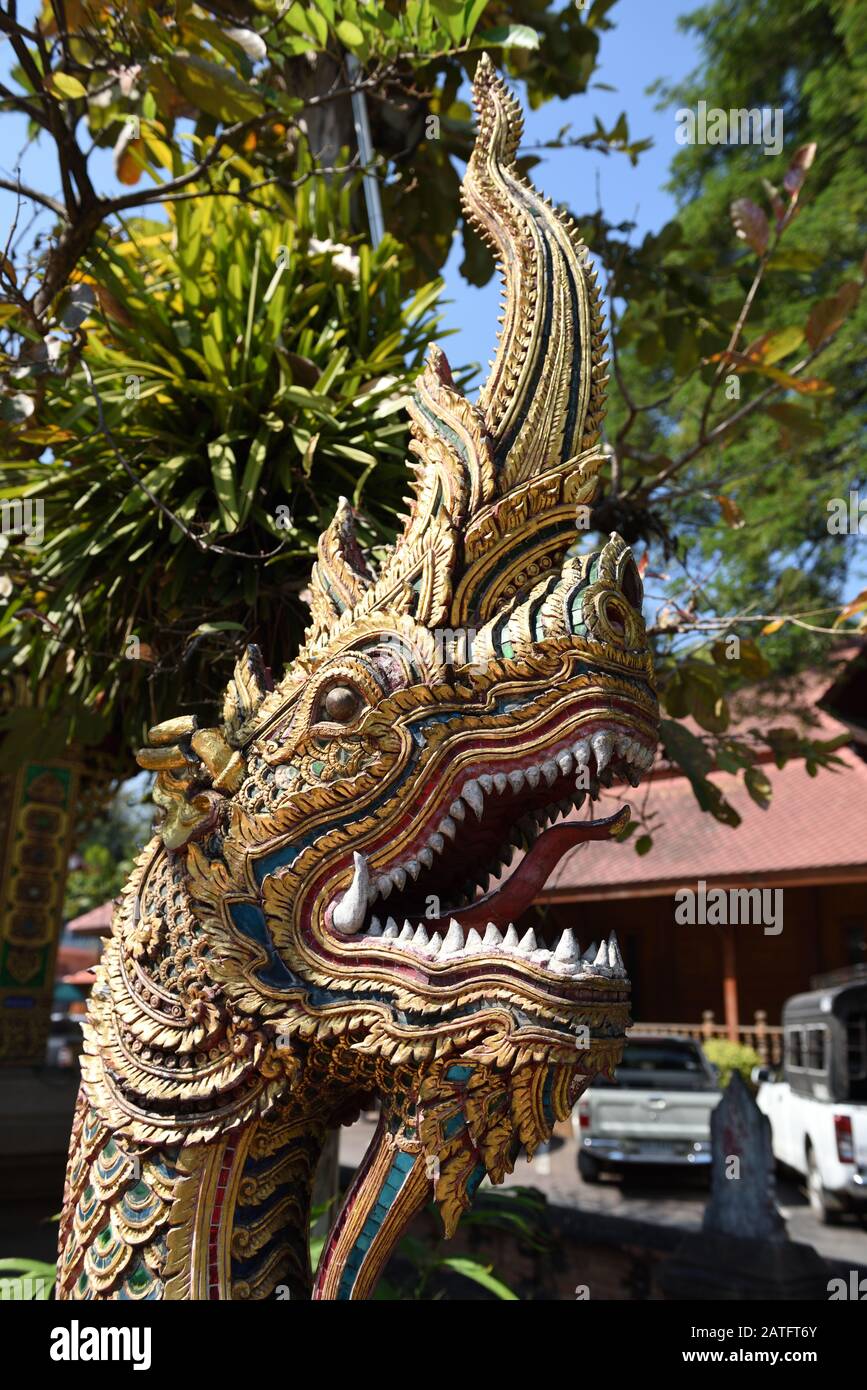 Naga statue at Wat Chai Mongkhon, Chiang Mai, Thailand Stock Photo