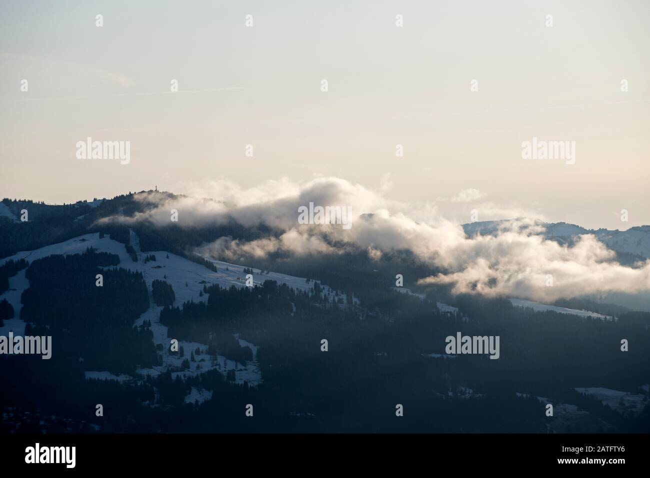 France, Haute-Savoie (74), Alps, mountains and clouds, end of the day Stock Photo