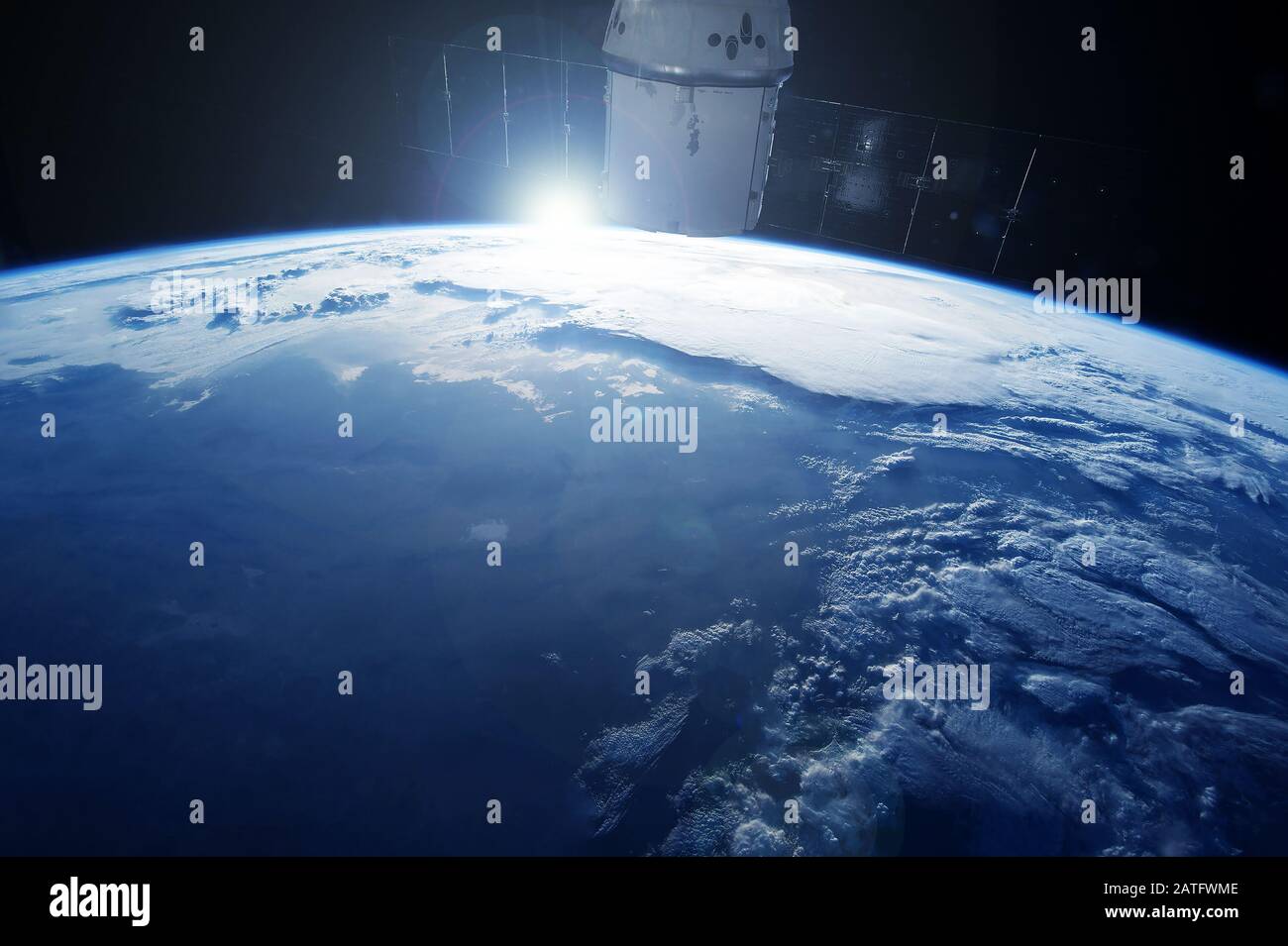 Earth atmosphere from space Elements of this image were furnished by NASA. Stock Photo