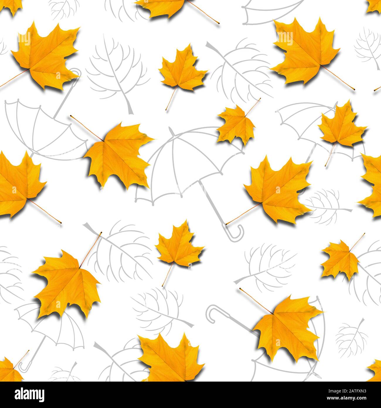 Autumn leaves pattern with grey umbrellas. Fashion seamless background ...