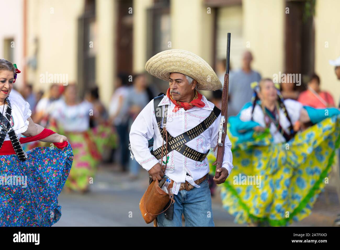 Matamoros, Tamaulipas, Mexico - November 20, 2019: The Mexican Revolution  Day Parade, Revolutionaries wearing traditional clothing, going down Sexta  s Stock Photo - Alamy