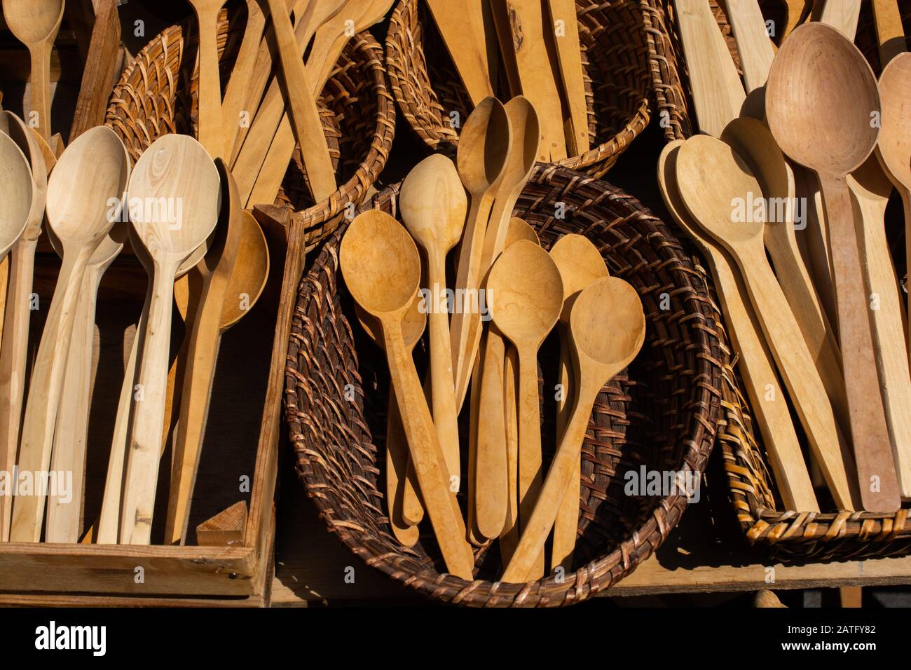 Handmade Wooden Kitchen Utensils Spoons Wooden Kitchen Items Stock Photo Alamy