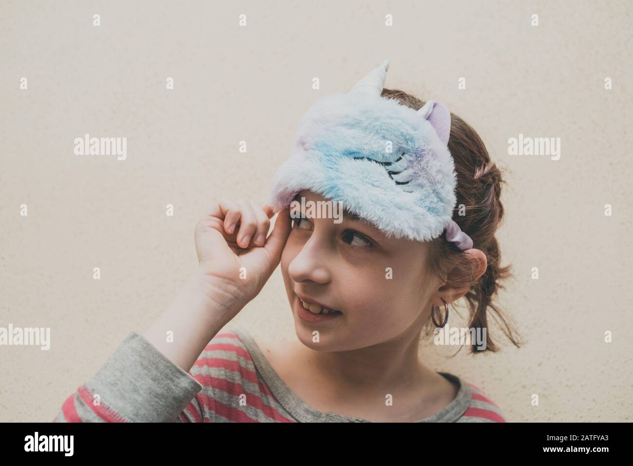 Girl With Straight Hair With A Soft White Sleeping Patch Unicorn