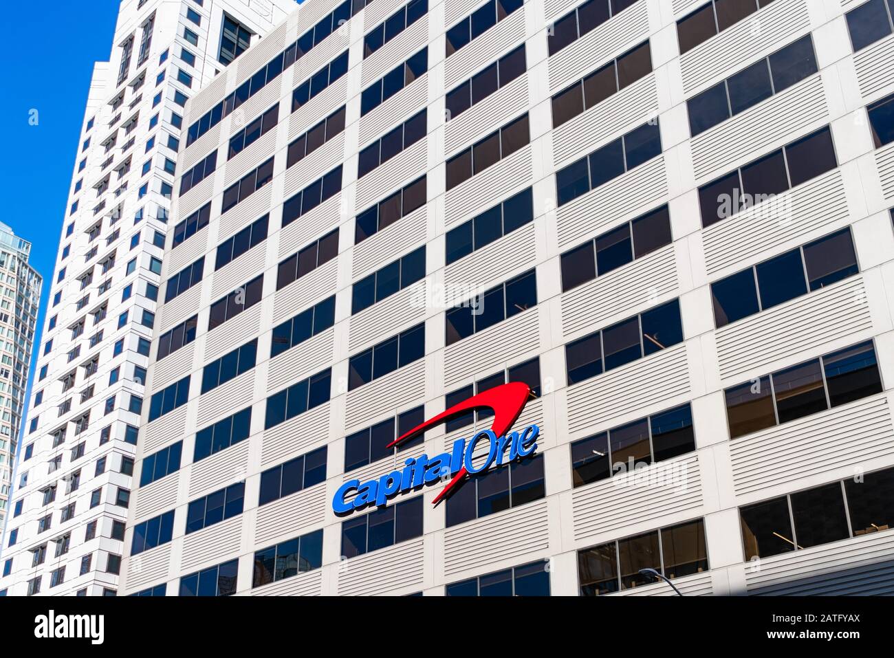 Jan 18, 2019 San Francisco / CA / USA - Capital One corporate headquarters in SOMA district; CapitalOne Financial Corporation is a bank holding compan Stock Photo