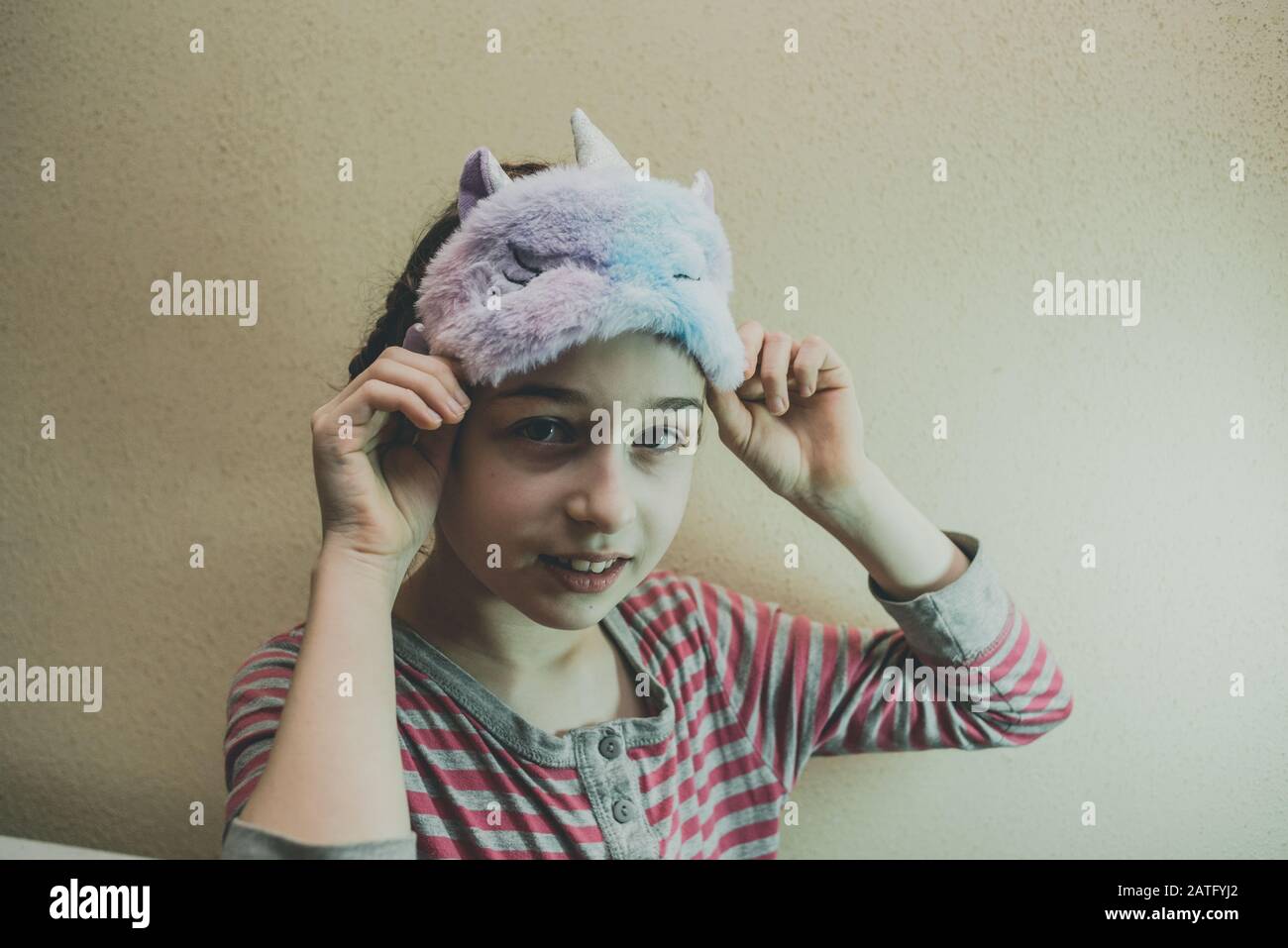Girl With Straight Hair With A Soft White Sleeping Patch Unicorn