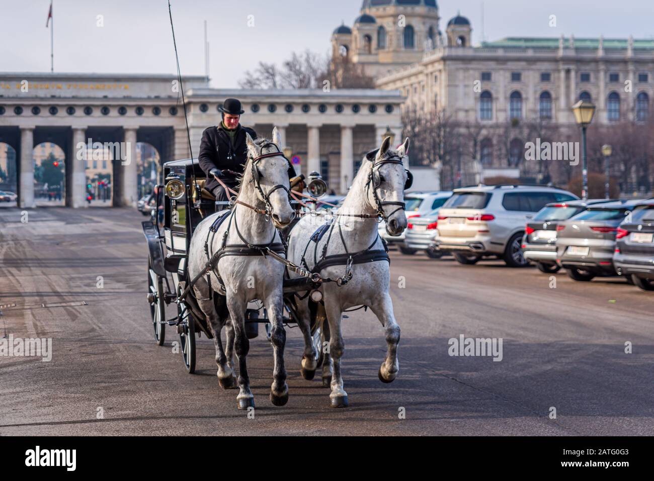 Horse-drawn carriage, Fiaker, in Vienna, Austria Stock Photo