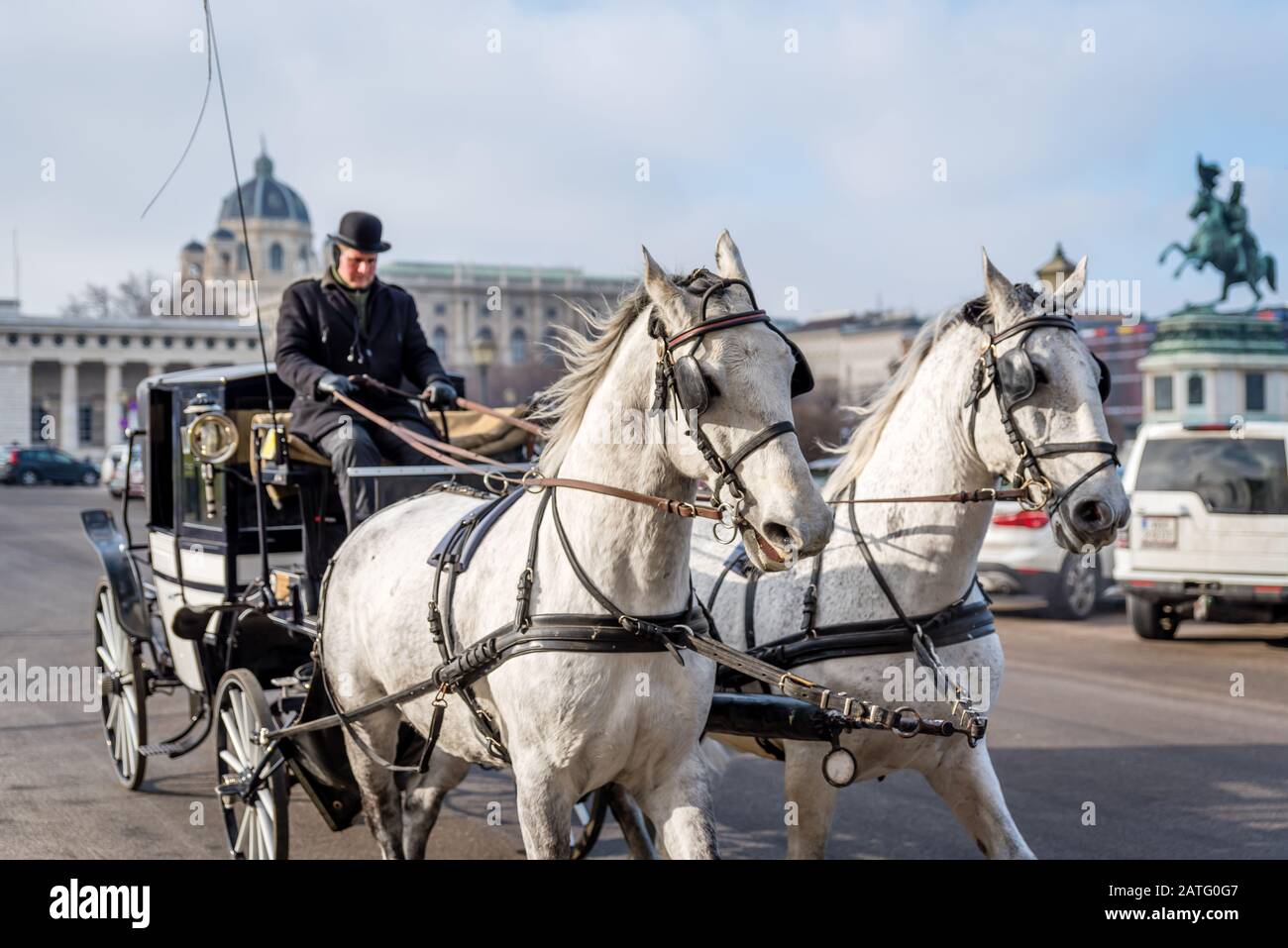 Horse-drawn carriage, Fiaker, in Vienna, Austria Stock Photo