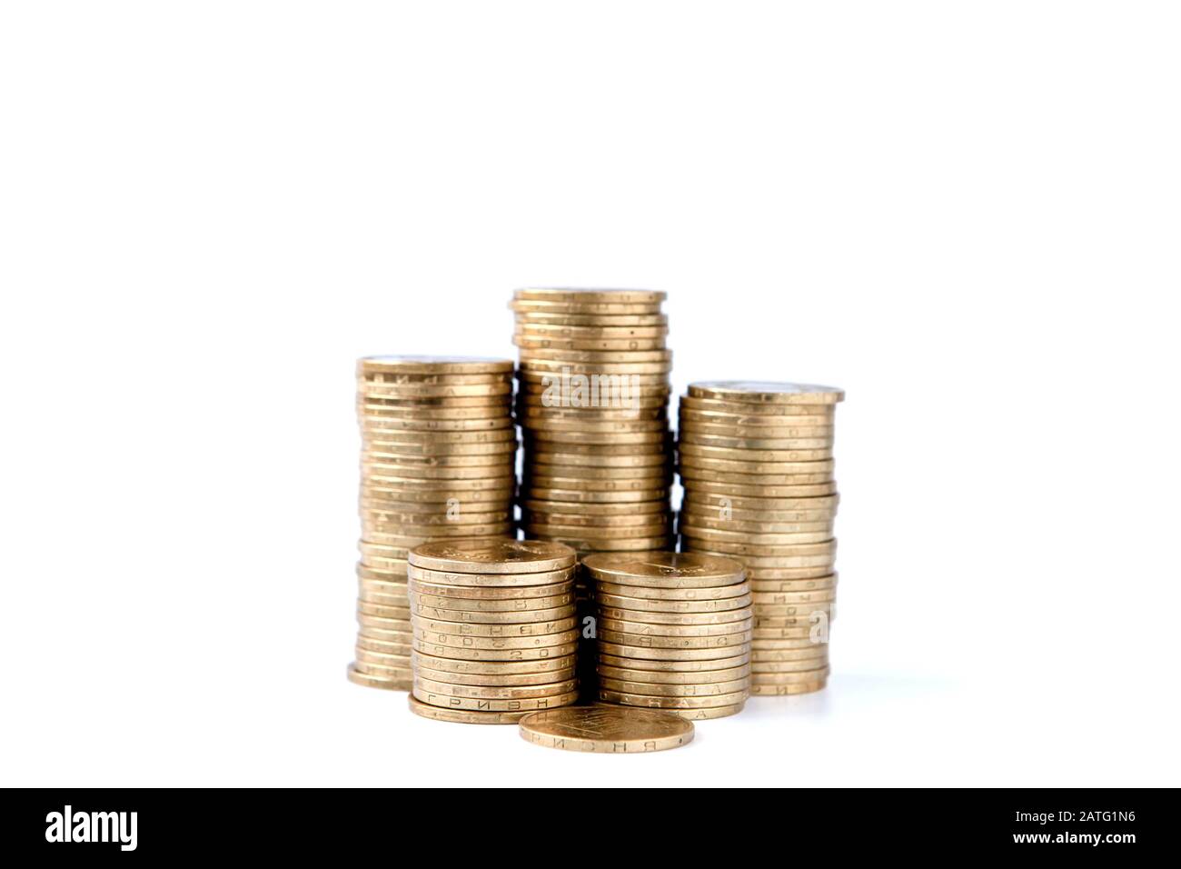 Stack of golden coins isolated on white background Stock Photo - Alamy