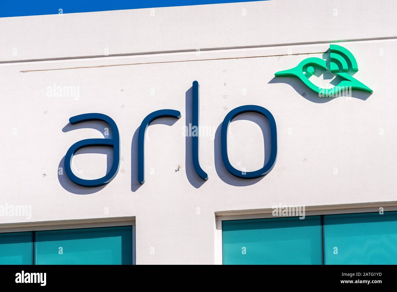 Jan 31, 2020 San Jose / CA / USA - Arlo Technologies logo at the Company's headquarters in Silicon Valley; Arlo Technologies, Inc is a home automation Stock Photo