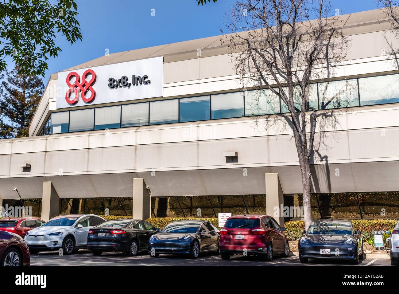 Jan 31, 2020 San Jose / CA / USA - 8X8 headquarters in Silicon Valley; 8x8 Inc. is a provider of Voice over IP products Stock Photo