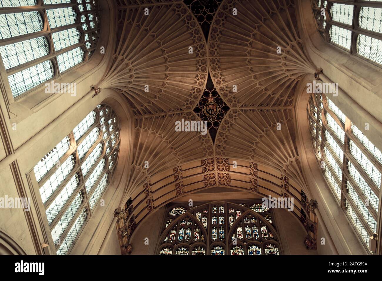 Fan Vaulting Ceiling Interior Bath Abbey, England Stock Photo