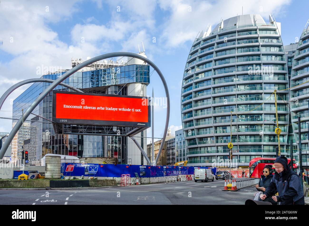 Modern office blocks belonging to high tech companies surround The Silicon Roundabout in London, UK. Stock Photo