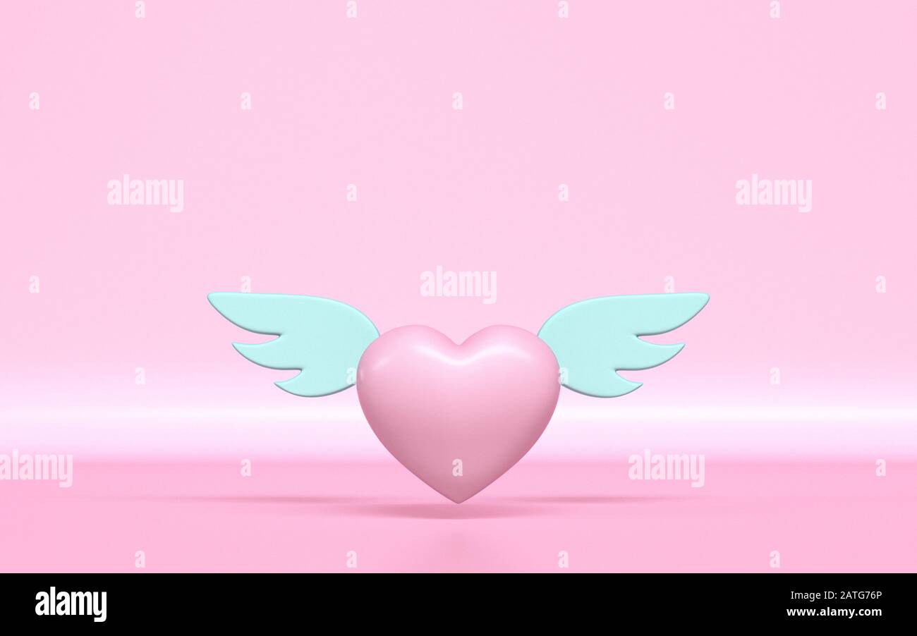 Heart with angel wings 3D rendering illustration on pink background Stock  Photo - Alamy