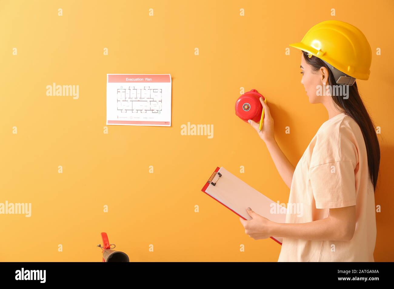 Fire safety specialist inspecting building Stock Photo Alamy
