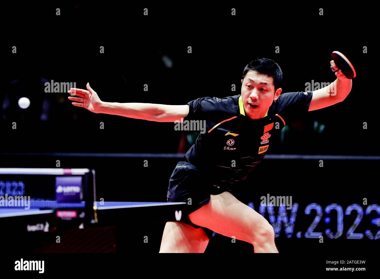 Magdeburg, Germany. 2nd Feb, 2020. Xu Xin of China competes during the  men's singles final match between Ma Long and Xu Xin of China at the 2020  ITTF World Tour Platinum German
