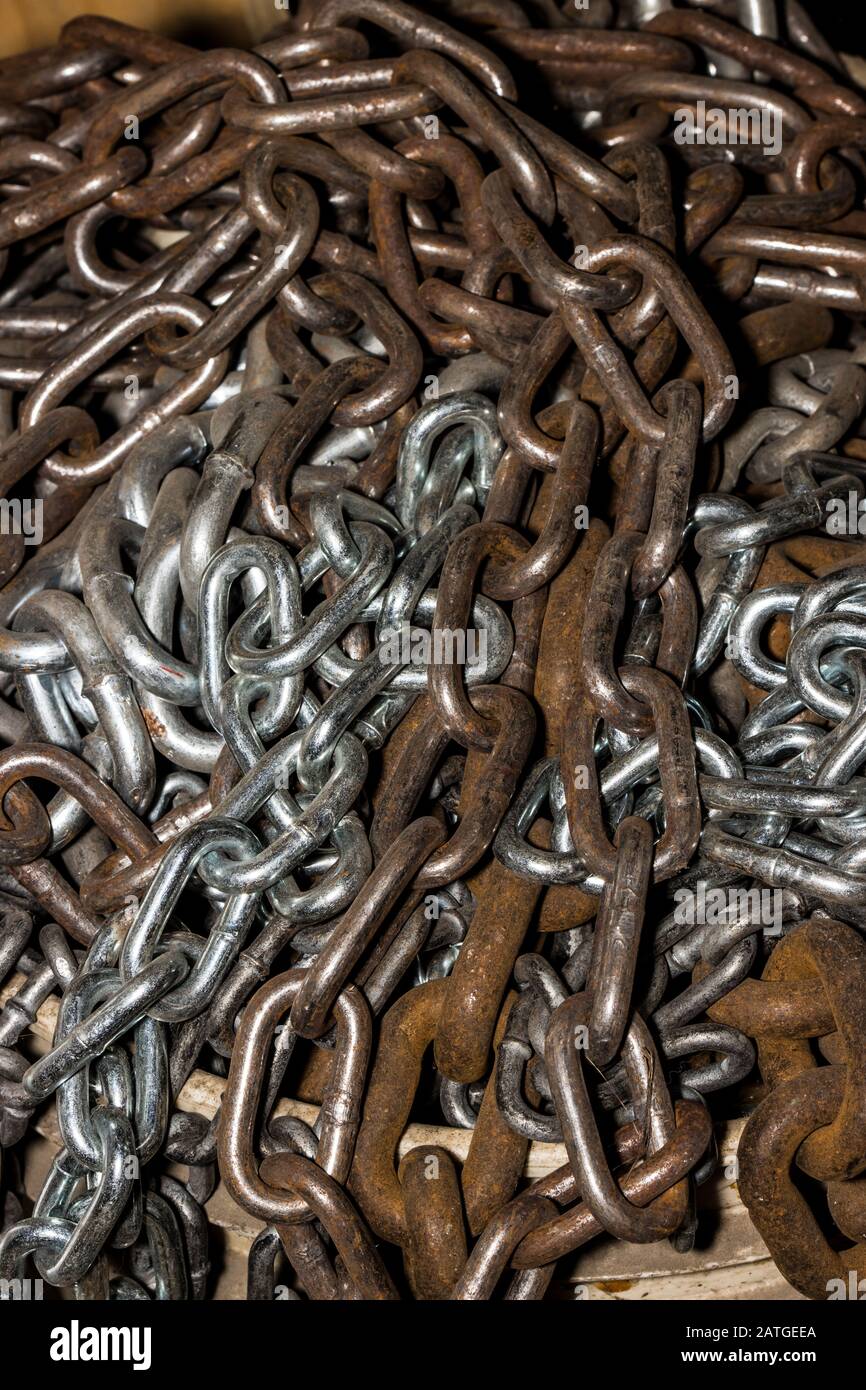 Chain Old Model old and new chain Stock Photo - Alamy
