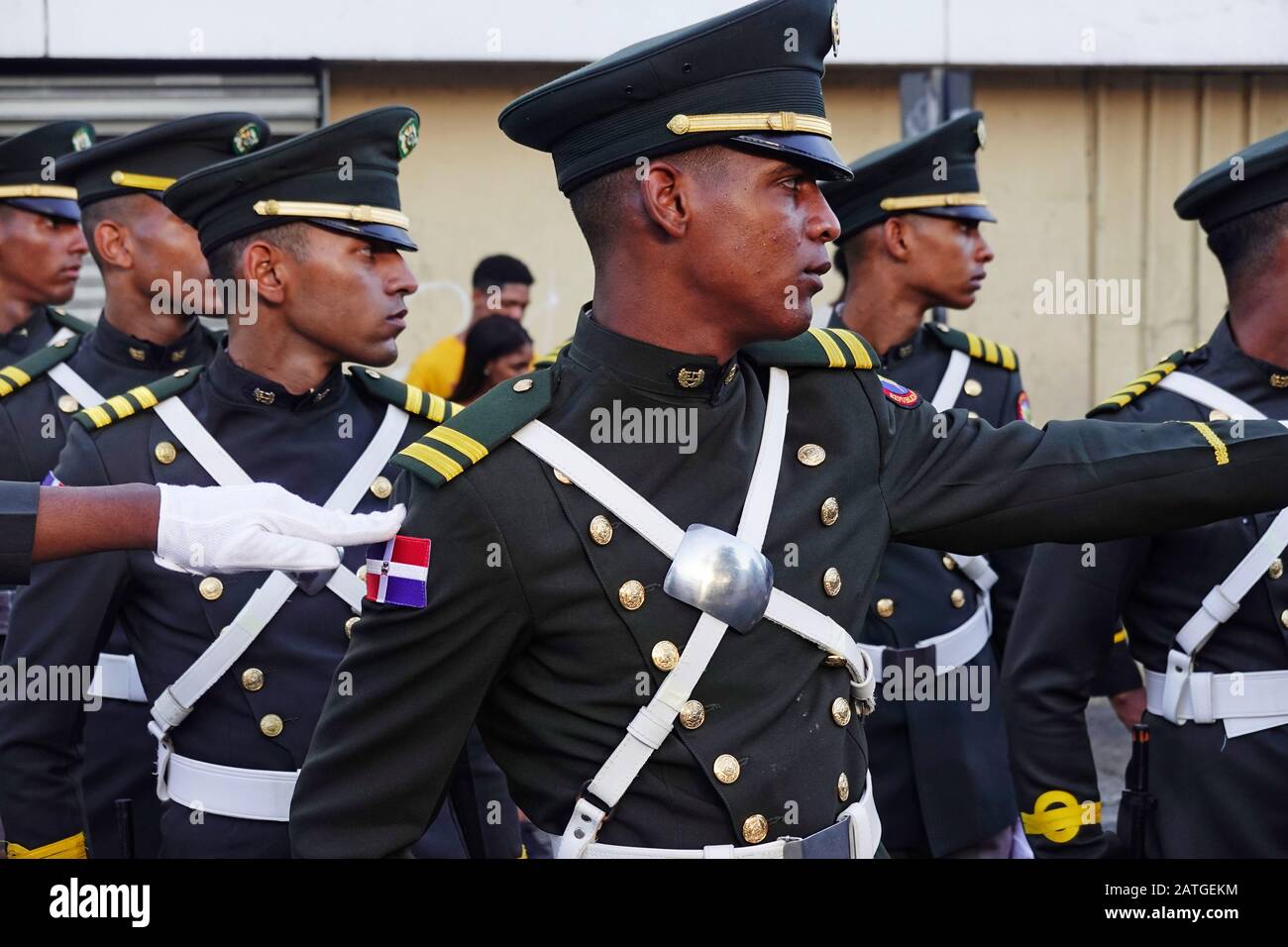 Military parade marching down the street in Santo Domingo Dominica