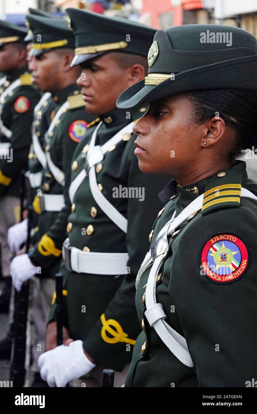 Military parade marching down the street in Santo Domingo Dominica