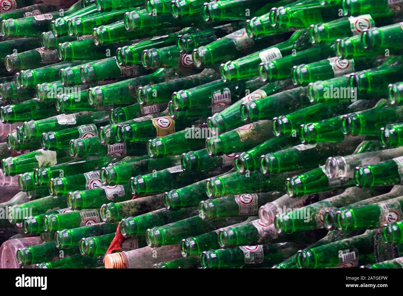 glass bottles stacked for recycling Santo Domingo Dominican Republic
