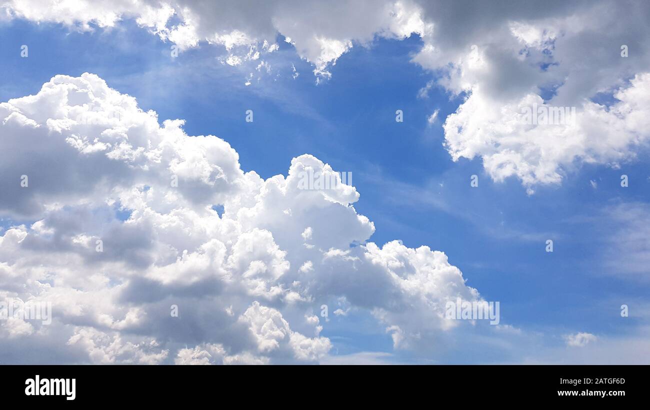 Panorama of clear blue sky with white cloud background. Clearing day