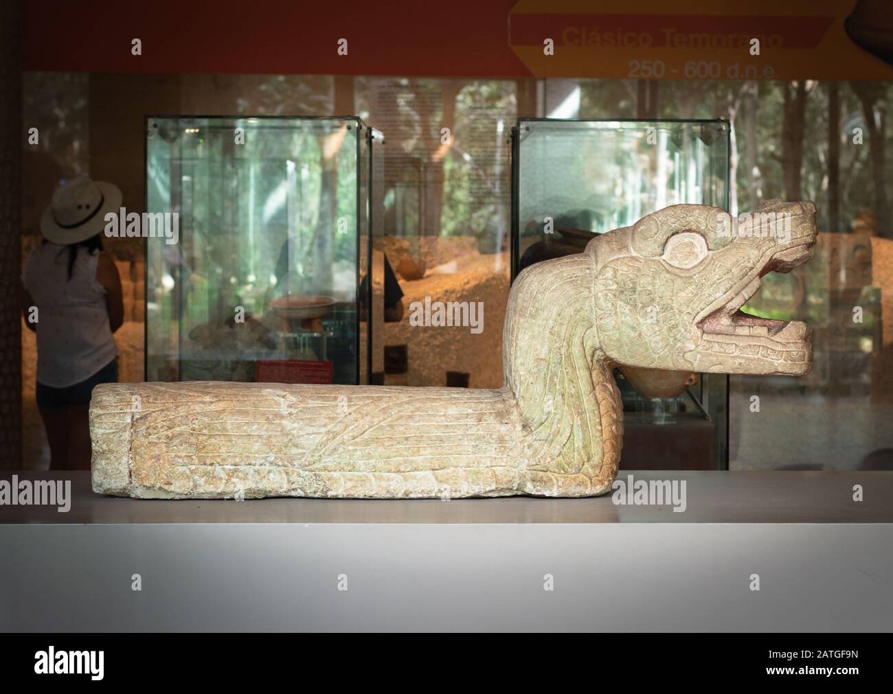 Kukulkan, serpent deity of the Mayans. Dzibilchaltun Museum, Yucatan, Mexico. Stock Photo