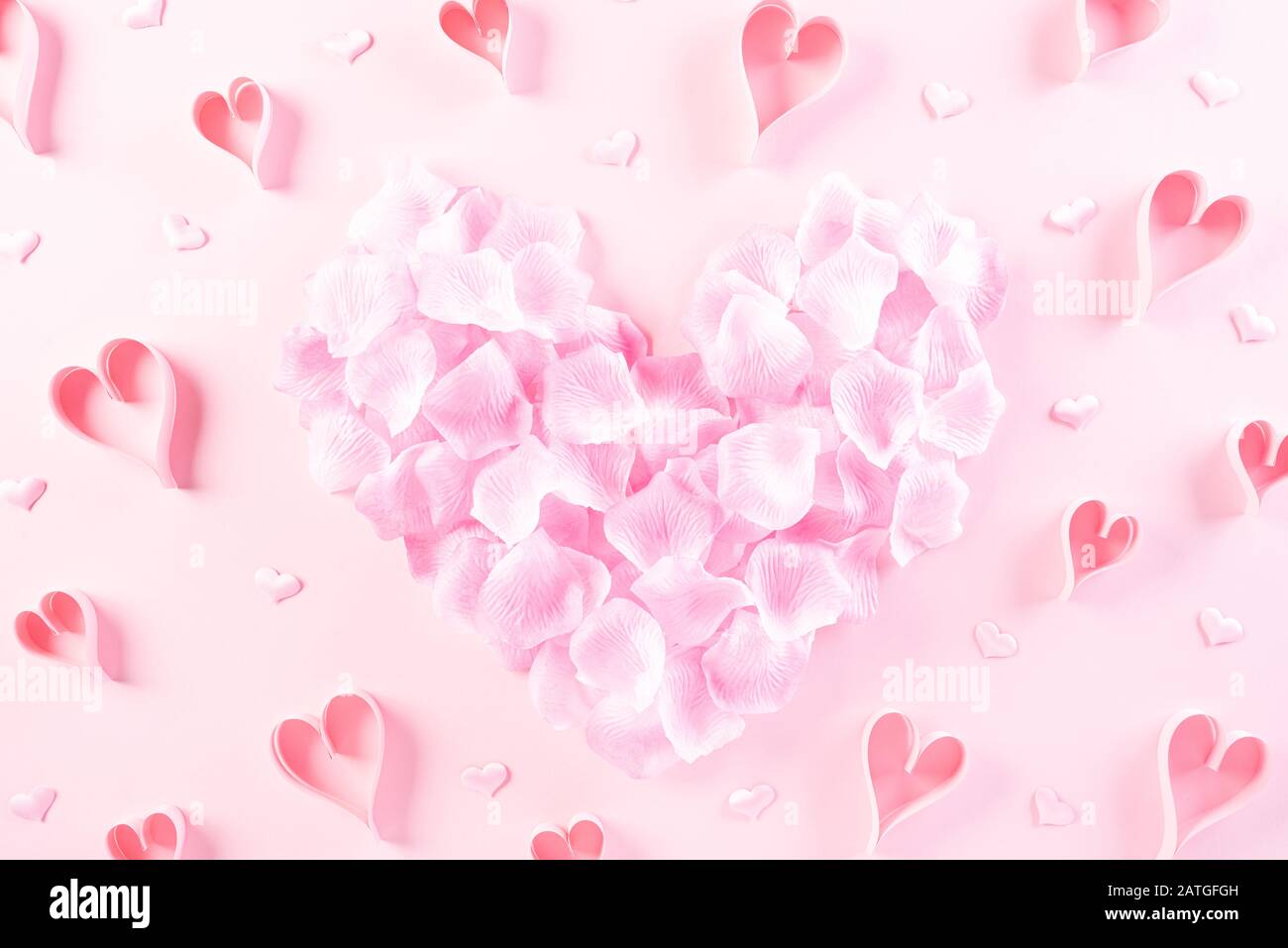 Small Pink paper hearts in shape of heart on Light pink pastel paper ...