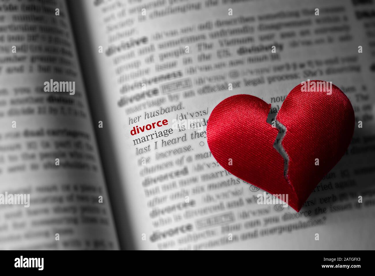 images Define Broken Hearted https www alamy com red broken heart on dictionary divorce definition the concept of divorce parting infidelity selective focus image342112459 html