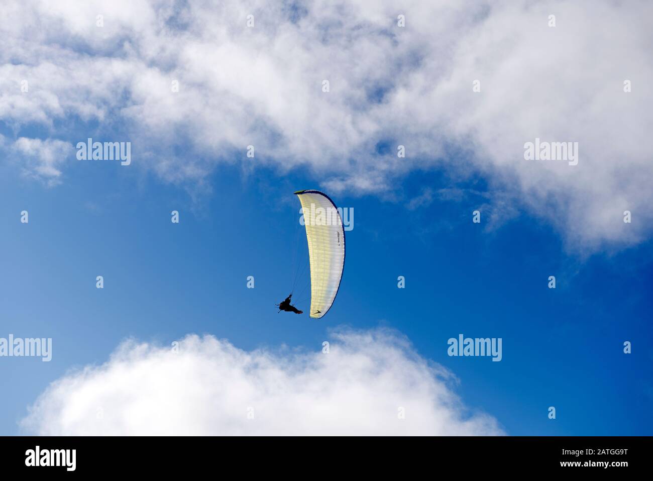 France, Haute-Savoie (74), Passy, Alps, clouds; paraglider Stock Photo