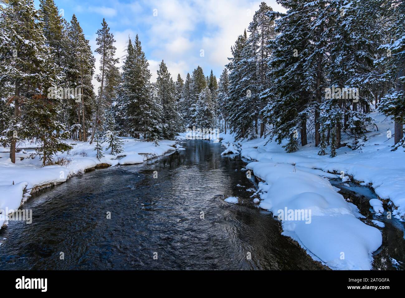 The Firehole River in winter. Yellowstone National Park, Wyoming, USA. Stock Photo