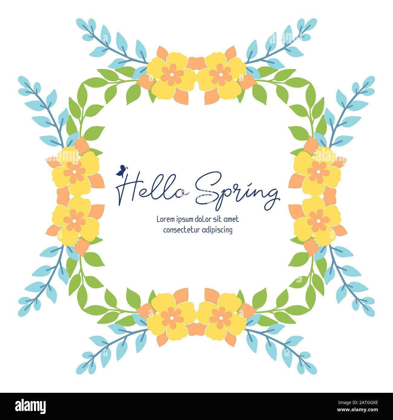 Beautiful greeting card design for hello spring, with seamless leaf and ...