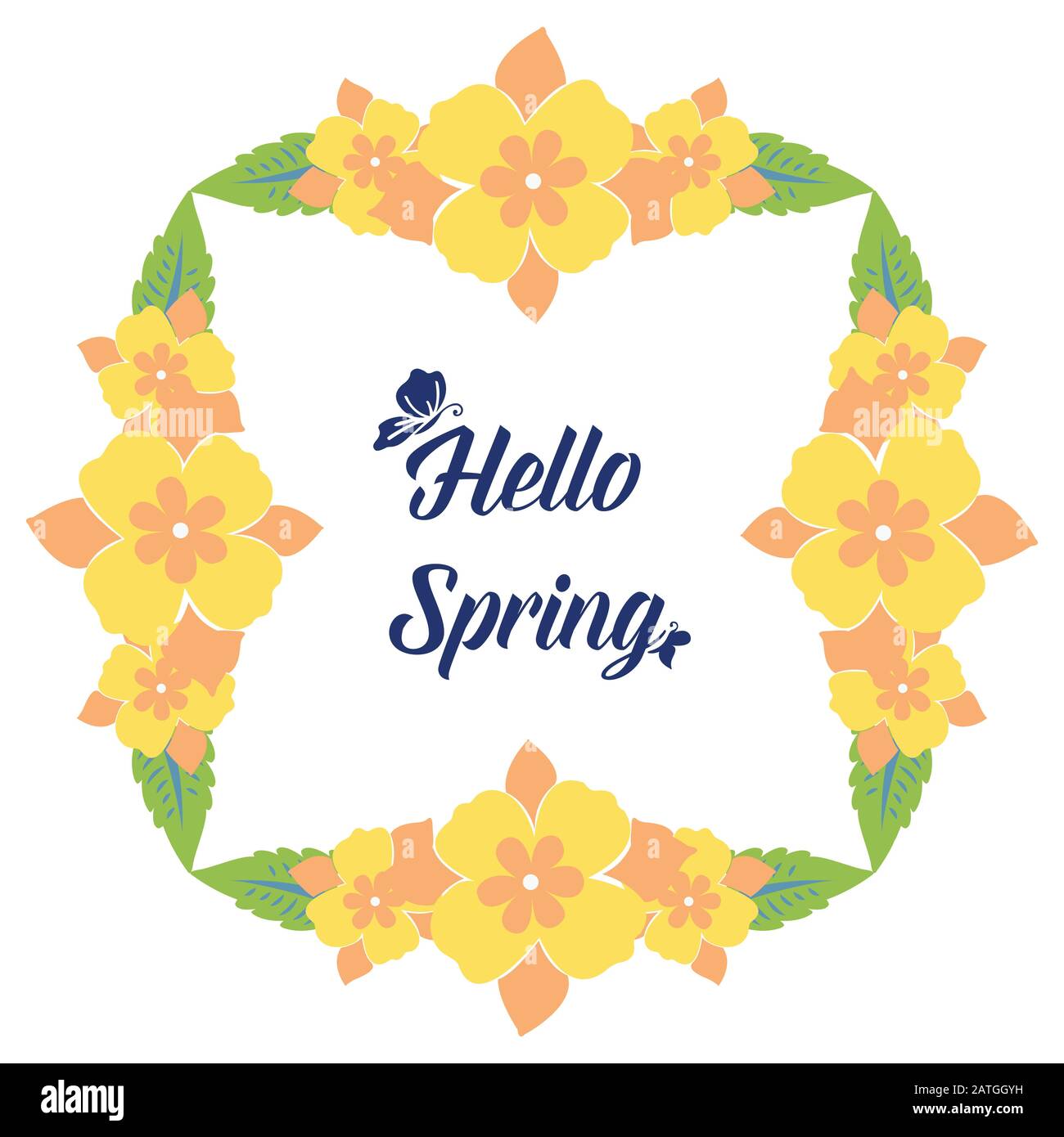 Beautiful greeting card design for hello spring, with seamless leaf and ...