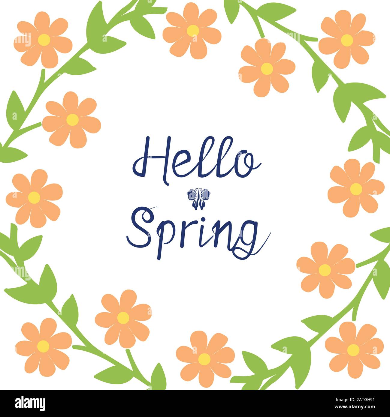 Greeting card design for hello spring, with elegant leaf and floral ...