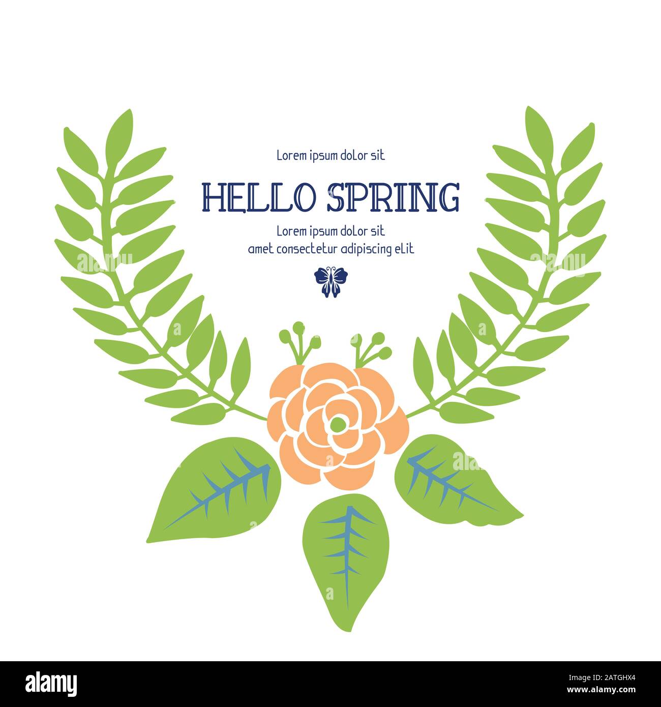 Modern pattern of leaf and rose flower frame, for hello spring cards ...