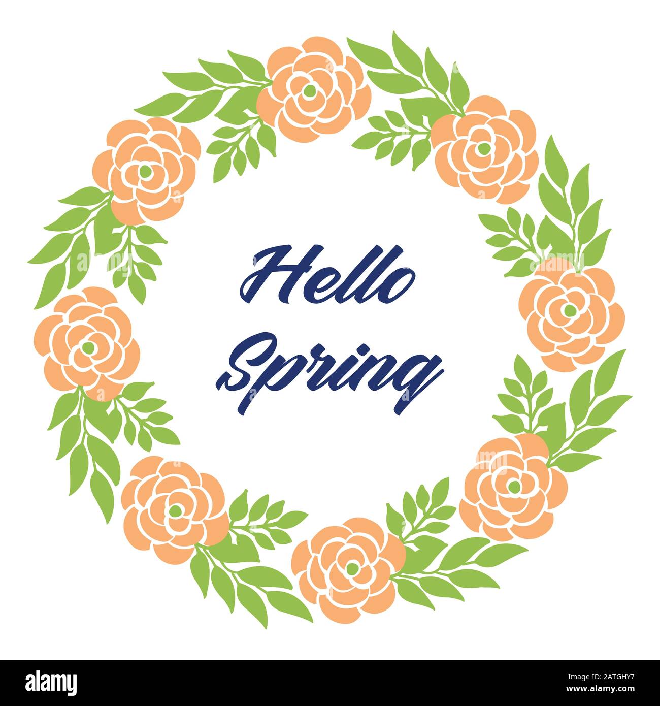 Modern pattern of leaf and rose flower frame, for hello spring cards ...