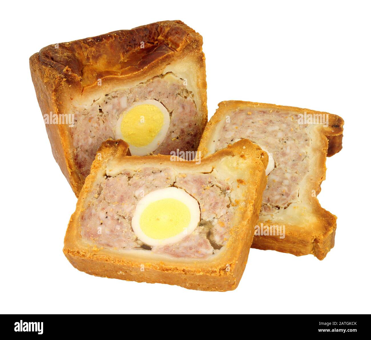 Traditional English savoury gala egg pork pie with crusty hot water