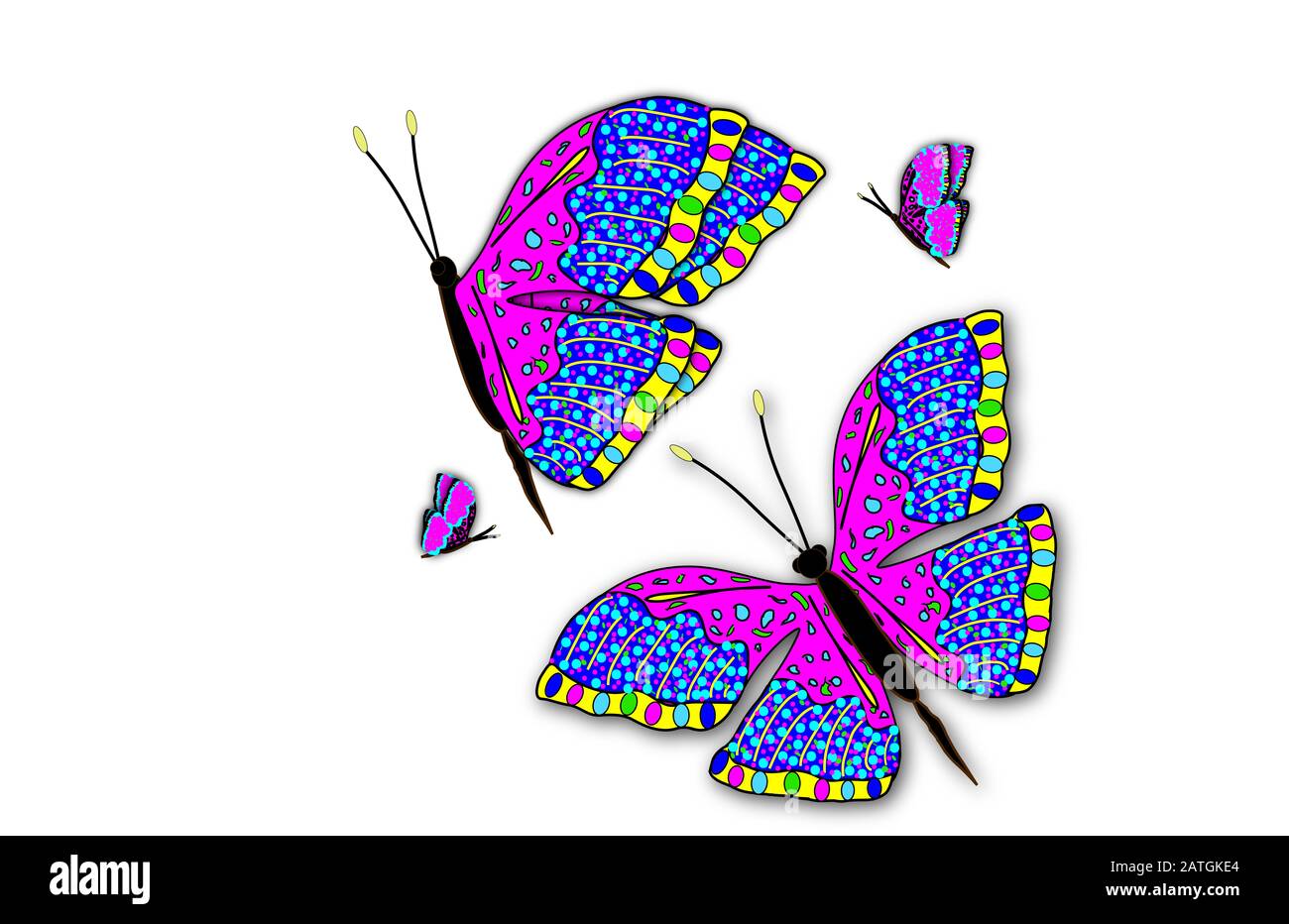 Beautiful, bright and bold colorful graphic butterflies design. Stock Photo