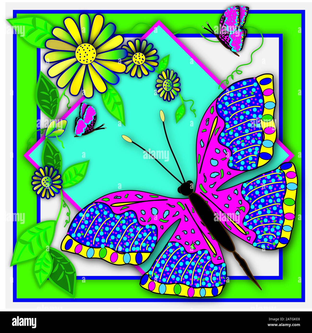 Beautiful, bright and bold colorful graphic butterflies design Stock