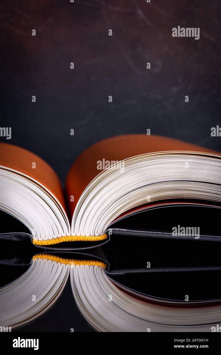 Opened book edges of pages with blurred background Stock Photo Alamy