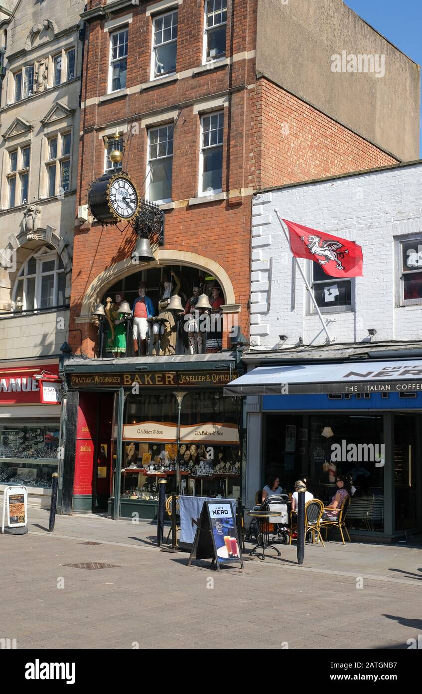 Street scenes from the centre of Gloucester city in southern England. Bakers jewellers in Southgate Street Stock Photo