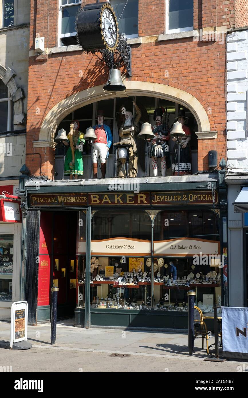 Street scenes from the centre of Gloucester city in southern England. Bakers jewellers in Southgate Street Stock Photo