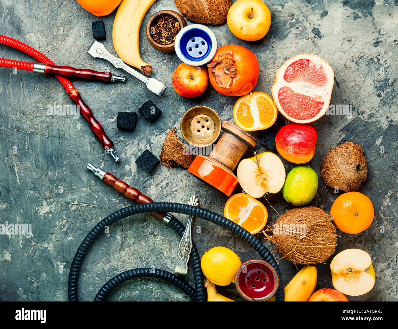 Egyptian hookah and shisha tobacco with fruit flavors.Nargile and