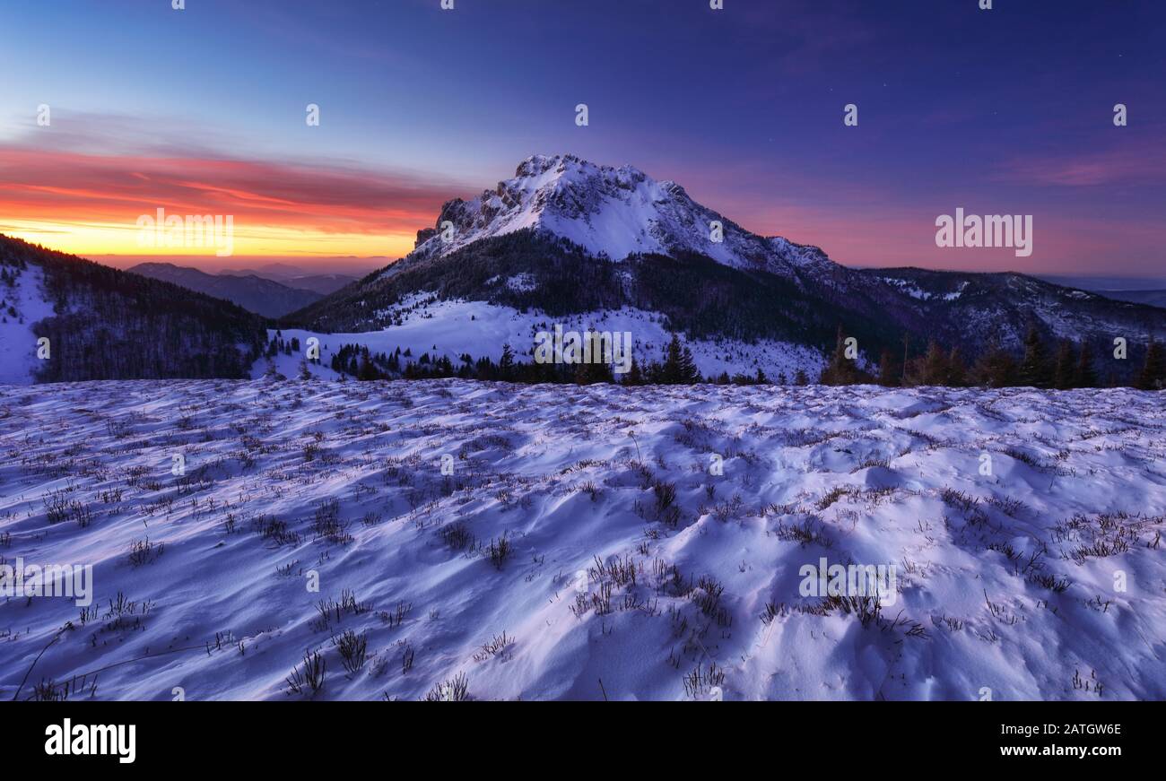 Winter mountain  landscape in Mala Fatra on hill Velky Rozsutec in Slovakia Stock Photo